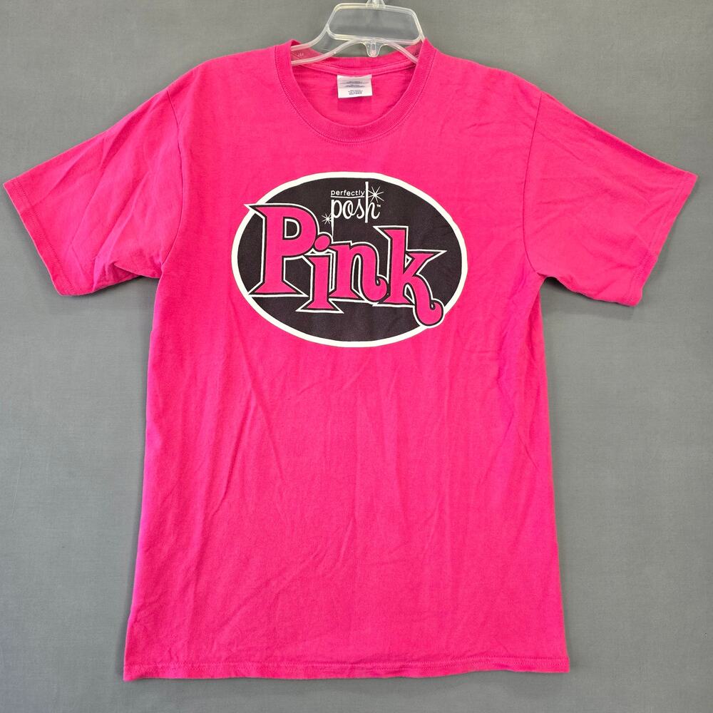 Perfectly Posh Pink Shirt Classic Tee Short Sleeves Crew Graphic Print Women's M
